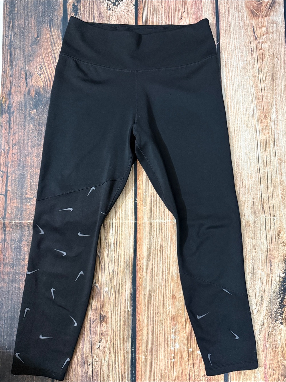 Nike Dri-FIT All-Over Mini Swoosh Print Capri Leggings Black Size Medium